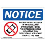 OSHA Notice Signs - No Cell Phones Allowed in Work Sign with Symbol | Extremely Durable Made in The USA Signs or Heavy Duty Vinyl Label | Protect Your Warehouse & Business