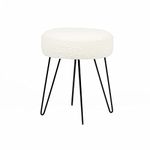 OHS Teddy Fleece Stool Hairpin Boucle Leg Foot Stool Rest Bedroom Upholstered Vanity Dressing Table Chair Round Pouffe - White