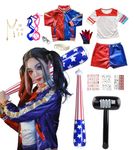 Harley Costume for Women Girls, Enfant Déguisement Harley Costume with Accessories, Halloween Costume Fancy Dress Cosplay