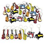 JZK 30x Musical instrument keyring keychains for musical party favours, music theme party decorations, music themed gift souvenirs, ukulele, electric guitar, violin, piano, saxophone, drums