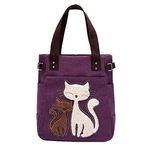 Valentoria® Cute Cat Design Multifunction Women's Canvas Zipper Closure Handbag Shoulder Lunch Tote Bag with Large Capacity Best Gifts for Teen Girls (Purple)