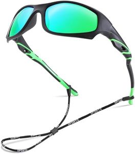 NULOOQ Kids Baseball Polarized Sunglasses – Unbreakable Flexible Youth Sports Sunglasses for Boys Girls Age 4-12 (Matte Black Frame/Green Mirrored Lens)