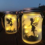 Mostof 2 Pack Fairy Solar Lantern Outdoor, Garden Ornaments IP44 Waterproof Hanging Frosted Glass Solar Mason Jar Lights for Table, Yard, Garden, Patio, Lawns (Warm)