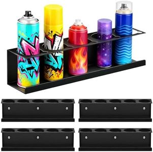 Wall Mount Aerosol Can Organizer 4 Pack Steel Aerosol Spray Paint Holder Spray Can Organizer with Straw Groove Spray Paint Storage Rack for Garage, Shop, Home and Workspace Wall Storage Shop Organizer