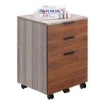 JJS 3 Drawer Rolling Wood File Cabinet with Locking Wheels, Home Office Portable Vertical Mobile Wooden Storage Filing Cabinet for A4 or Letter Size, Brown