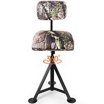 DORTALA 360° Swivel Camo Hunting Chair, Multi-Position Hunting Chair w/Detachable Backrest, Comfy Padding & No-Sink Footpads, Tripod Swivel Blind Huntsman Chair for Outdoor Activities