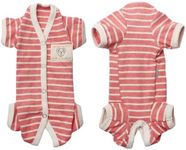 TONY HOBY Female Pet Dog Pajamas, 4 Legged Dog Pjs Jumpsuit with Stripes, Soft Cotton Surgery Recovery Dogs Clothes (XX-Large, Pink+White-Girls)