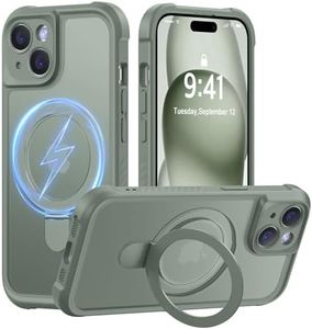MOCCA Design for iPhone 15 Case with Magnetic Invisible Stand [Full Camera Protection] [Compatible with Magsafe] Military Drop Shockproof Translucent Matte Phone Case Cover 6.1",Calke Green