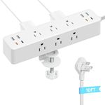 17-in-1 Desk Clamp Power bar with 40W Fast Charging Station, ACOZVIN 10ft Flat Plug Surge Protector, 9 AC Outlets 8 USB Ports(4 USB C), Desk Outlet for Home Office, Fit 1.7" Tabletop Edge, White