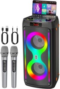 Karaoke Machine, Portable Bluetooth Speaker with 2 Wireless Microphones for Adults, PA System with Disco Lights for Big Party, Outdoor, Supports USB/TF/REC/FM/AUX, Ideal Gifts for Family, Music Lover