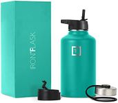 Iron Flask Sports Water Bottle - 64 Oz ,3 Lids (Straw Lid),Vacuum Insulated Stainless Steel, Modern Double Walled, Simple Thermo Mug, Hydro Metal Canteen (Aquamarine)