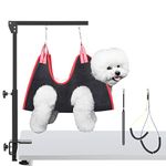 HIDOG Dog Grooming Arm with Clamp, Adjustable Dog Grooming Table Arm with Two No Sit Haunch Holder & Hammock Harness, Foldable Pet Grooming Supplies for Small and Medium Dogs