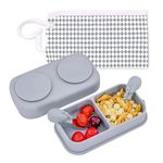 Funvalley Surperfect 5PCS Travel Baby Suction Plate - Non Slip Silicone Baby Plate,Portable Suction Baby Divided Plates Feeding Set with Travel Bag for Toddler Baby Plate Travel Essential(Grey)