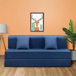 Sleepyhead Napster Designed by Duroflex - 3 Seater Foldable Sofa Cum Bed with 2 Cushions |5-in-1 Convertible Sofabed |3 Years Warranty |High-Density Foam |Washable Cover - Indigo Blue (6x5 Feet)
