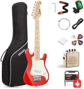 Donner Kids Electric Guitar 30 Inch Mini Electric Guitar Beginner Kit ST Style Junior Starter Package Red for Boys Girls Children with Amp, 600D Bag, Tuner, Picks, Cable, Strap, Extra Strings DSJ-100