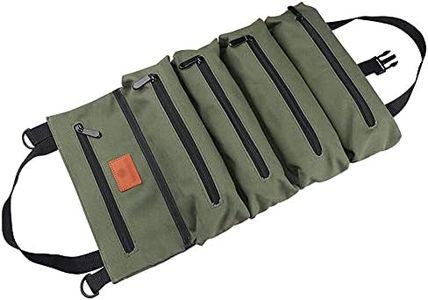 Maizoon Tool Roll Up Bag,Portable Canvas Bag,Multi-Purpose Back Seat Organizer and Hanging Tool Carrier Tote with 5 Zipper Pockets,UH05 Green