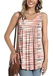 Anydeer Women's Sleeveless Pleated Blouse Trumpet Shape Tunic Tank Tops, M, Pink Camo