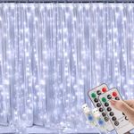 【2 Pack】Curtain Lights, Fairy Lights for Bedroom, 300 LEDs Cool White Twinkle Lights with 8 Modes USB Operated, LED String Lights with Remote for Indoor Xmas Party Home Patio Decoration(9.8 x 9.8 Ft)