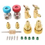 AC R134a to R1234yf Adapters Quick Coupler Kit R134a High Low Side Quick Coupler, R134a R1234yf Self-Sealing Can Tap, R134a to R1234yf Conversion Adapter Valve Core Remover Tool, for A/C Freon Hose