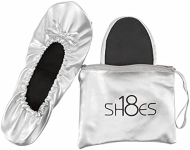 Shoes 18 Women's Foldable Portable Travel Ballet Flat Shoes w/Matching Carrying Case (7/8, Silver sh18-1)