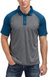 Men's Casual Short Sleeve Golf Polo Contrast Color Patchwork Pique Shirts Tops(Black-Blue,L)