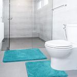 SOANNY 2 Piece Non-Slip Bath Mat Set, Luxury Thick Microfiber Shaggy Bathroom Rugs, 50 X 80 CM Soft Plush Shower Rug & 50 X 50 Toilet Pedestal Mat, Machine Washable, Absorbent, Turquoise