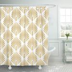 JOOCAR Design Shower Curtain, Pattern of Golden Peacock in Gatsby Artdeco Gold Graphic, Waterproof Cloth Fabric Bathroom Decor Set with Hooks