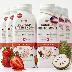 bitte Soursop Bitters Liquid – Gut + Calm Shots – 6 Pack Ready to Drink Strawberry Soursop Juice, Whole Super Fruit + Herbal Blend – Eco-Friendly Glass Bottle – 96 fl oz Total (48 Servings)