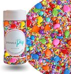 Rainbow Birthday Sprinkles Mix| Made In USA By Sprinkle Pop| Iridescent Rainbow Sprinkles with Edible Royal Icing Balloons| Decorating Sprinkles For Girl Boy Birthday Cakes Cookie Cupcakes Donuts, 4oz