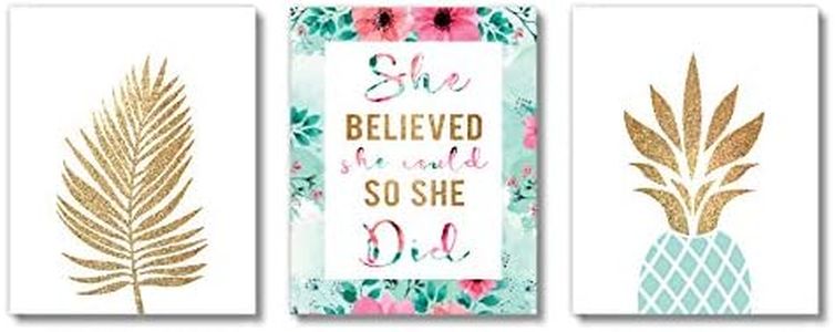 Girls Room Wall Decor Art Prints - Wall Art Posters Decor For Home, Bedroom, Dorm, Office, Cubicle, Desk - (Unframed 8 x 10 Set of 3) Teen Women Motivational & Inspirational Pineapple Floral Palm Leaf