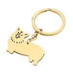 YAYAKO Stainless Steel Dog Keychain Wallet Car Key Keyring Jewellery Pets Dog Lovers Gifts for Women Girls Dog Key Chain (Gold Plated Corgi Keychain)