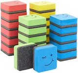 Juvale 24 Pack Magnetic Mini Dry Erase Board Erasers for Teachers, Classroom Whiteboard, School Supplies, Smiley Face (4 Colors, 2x0.7 in)