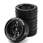 Chanmoo 1/10 RC On Road Tires and Plastic Rally Wheels 12mm Hex Drift Tyres for 1:10 Scale Racing Touring Street Car Tamiya TT01 TT02 XV01 TA06 A959 144001 HPI KYOSHO HSP PTG2 Traxxas 4PCS (Black)