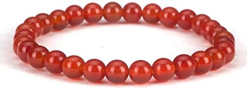 Cherry Tree Collection | Small, Medium, Large Sizes | Gemstone Beaded Stretch Bracelet | 6mm Round Beads, Womens, Red Agate - Deep Orange, Medium