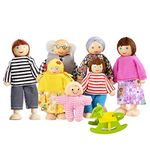 Lovely Happy Family Dolls Playset Wooden Figures Set of 7 People for Kids Children Toddlers – Dollhouse Pretend Gift