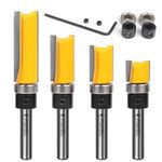 MNA Top Bearing Flush Trimer Bit 4 Pcs Set, Pattern Flush Tim Router Bit Set, 1/4 Inch Shank. Great for Edging, Veneer, or Laminate