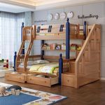 Wudniture Solid Sheesham Wood Bunk Bed for Kids and Adults with Storage (Brown and Blue 176)