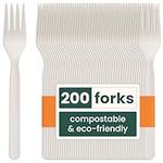 HAAGO 200 PLA Biodegradable Compostable Cutlery (White) - Eco-Friendly Utensils for Party, Outdoor or Wedding - Heavy Duty 100% All-Natural Materials