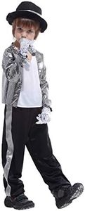 lontakids Kids Boys 80s Costume Michael Cosplay Hip Hop Stage Outfits with Matched Hat Gloves (Medium, Sliver)