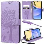 YIRSUR for Samsung Galaxy A15 Case with Screen Protector and Touch pen, Purple Leather Flip Wallet Case Magnetic Closure Cover with Card Slots and Kickstand for Galaxy A15 5G/4G Phone Cover