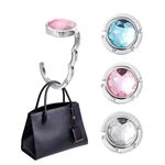 OAAO 3 Pcs Table Handbag Holder, Metal Bag Hook, Anti-Strangle Handbag Holder, Portable, Foldable Table Handbag Holder Hook, Multifunctional Women's Table Bag Holder (White, Pink, Blue)