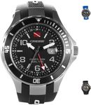 Cressi Dual Time Travel Dive Watch with Mineral Glass, Silver/Black/Black