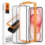 Spigen AlignMaster Full Coverage Tempered Glass Screen Protector for iPhone 15 Plus (2 Pack)