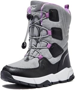 HOBIBEAR Kids Snow Boots Boys Girls Mid Calf Waterproof Warm Faux Fur Lined Insulated Winter Shoes Grey/Purple, 1.5 Little Kid