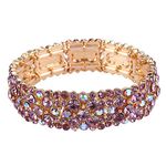 EVER FAITH Women's Round Austrian Crystal Elegant Bridal Stretch Bracelet Purple Gold-Tone