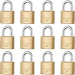 CINCINNO 12Pack Small Solid Brass Locks Keyed Alike，1-1/5” (30mm) Wide Lock Body, 1/5” Shackle Diameter Padlocks with Key