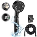 HASTHIP® High Pressure Rain Shower Head with Temperature LCD Display | 5 Spray Modes | Turbo Pressurization | Handheld On Off Switch | 1.5m Hose | Water-Saving | Easy Install | Bathroom Cleaning