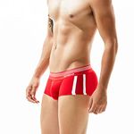 Panteasy Cotton M Sexy Menswear Side Stripe Print Design Stretchable Short Length Brief. (M, Red)