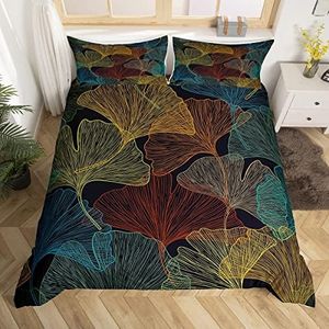 Ginkgo Leaves Duvet Cover Blue Brown Ginkgo Biloba Leaf Bedding Set For Kids Child,Botanical Comforter Cover King Rural Pastoral Style,Luxury Jungle Plant Weed Folium Ginkgo Room Decor