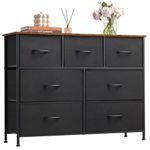 Somdot Dresser, 7-Drawer Fabric Storage Tower for Bedroom, Entryway, Closets, Organizer Unit with Large Capacity Fabric Bins - Black/Rustic Brown